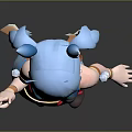 Game and Movie Character With Blue Hair Horns Blue Orange Outfit Peace Sign Gesture