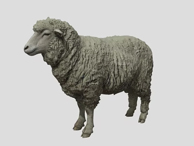 Gray Woolly Sheep Sculpture With Thick Textured Wool And Standing Pose 3d model