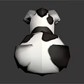 Cartoon Dog 3D Model With Black And White Spots Large Eyes On Reflective Dark Background