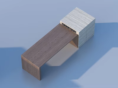 Modern Office Desk Design With Dark Wood Top And Light Colored Cabinet 3d model
