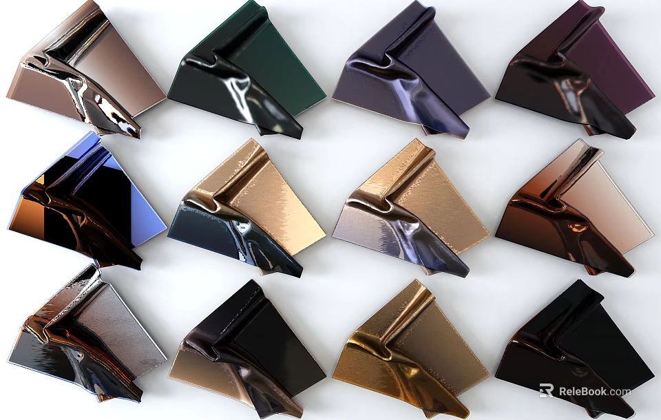 Modern Geometric Metallic Wall Decor With Colorful Triangular Shapes And Glossy Finish 3d model 