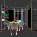 Modern Living and Dining Room Interior With Sofa Coffee Table And TV Wall