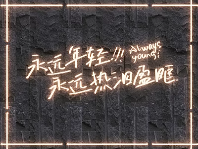 Neon LED Lighting Combination With Glowing Text And Border On Dark Stone Wall 3d model