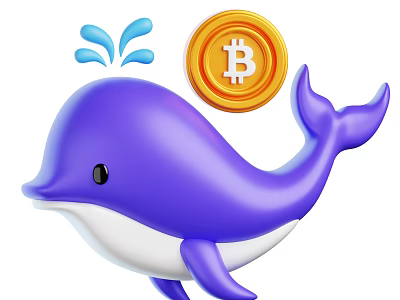 Purple Whale With Water Splash And Bitcoin Symbol In Design 3d model