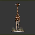 Giraffe 3D Model Standing On Circular Base With Grass And Grey Background