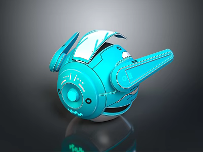 Blue Spherical Cosmic Robot With Mechanical Arms And Glowing Components For Space Exploration 3d model
