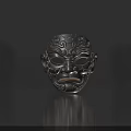 Three Black Masks With Gold Patterns And Different Expressions On Gray Platform 3d model