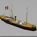 Vintage Ship Model As Water Transport With Canadian Flag Yellow Masts Wooden Deck