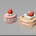 Delicious Layered Round and Square Desserts with Fresh Strawberries Whipped Cream and Purple Berries