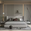 Modern Bedroom Interior Design With Gray Bed Nightstands Area Rug And Large Windows