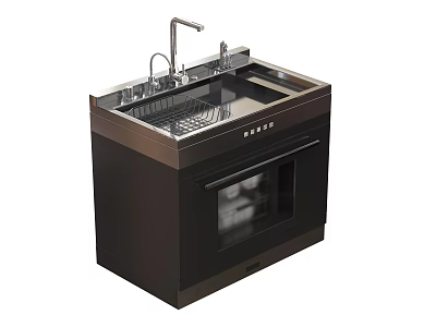 Integrated Modern Stainless Steel Kitchen Appliance With Sink Faucet Drainer And Oven 3d model