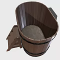 Wooden Barrel With Metal Hoops And Small Wooden Step Ladder