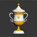 Silver And Yellow Decorative Household Trophy With Curved Handles And Spire Top
