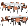 Modern Dining Room Table And Chairs With Marble Tabletop And Brown Leather Seats