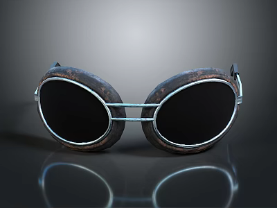 Cute Puppy Wearing Rusty Metal Goggles With Black Reflective Lenses 3d model