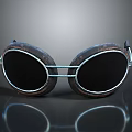 Cute Puppy Wearing Rusty Metal Goggles With Black Reflective Lenses