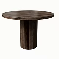 Modern Wooden Round Dining Table With Cylindrical Leg Featuring Vertical Stripes 3d model