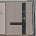 Modern Minimalist Shoe Cabinet With Beige Doors Black Drawer And Decorative Plant