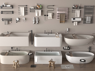 Bathtub Independent Bathtub Integrated Bathtub Towel Rack Toiletries 3d model