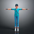 Child in Blue Outfit With Hat Backpack and Arms Outstretched