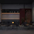 Modern Bar Interior With Industrial Style Tables Chairs Brick Wall And Potted Plant