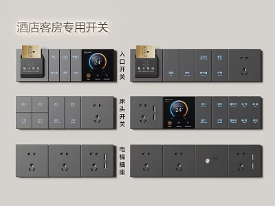 Hotel Room Specialized Switch Panels with Bedside Entrance Controls and Power Sockets 3d model