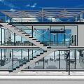 Beachfront Cafe Featuring Glass Walls Staircase Terrace Canopy And Indoor Seating
