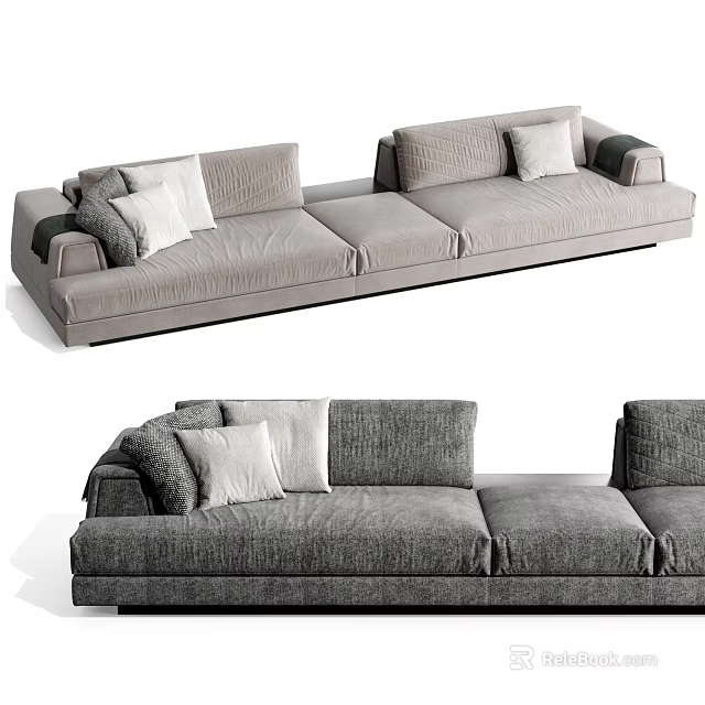 Modern Large Sectional Sofa With Soft Neutral Fabric And Decorative Pillows 3d model