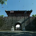 Ancient Architecture City Gate With Brick Walls Stone Lions And Traditional Roof