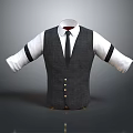 Gray Vest With White Shirt Black Tie And Black Striped Sleeves Gold Buttons