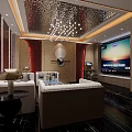 Luxurious Modern KTV Interior With Comfortable Sofas Large Screen TV Chandelier And Ceiling Design 3d model