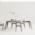 Modern Minimalist Dining Table Set With Glass Top Wooden Legs And Light Gray Upholstered Chairs