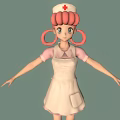 Cartoon Nurse Character With Pink Pigtails Red Cross Hat And White Apron On Green Background