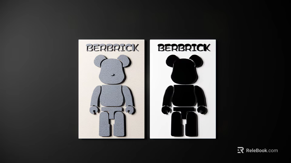Stylish BERBRICK Collectible Figures With Gray And Black Designs On Beige White Backgrounds 3d model 