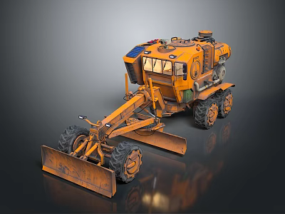 Rugged Yellow Multi Wheeled Utility Vehicle With Large Front Blade For Construction Use 3d model