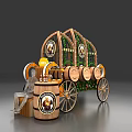 Commercial Wooden Barrel Cart With Arched Decorative Frame And Display Bottles