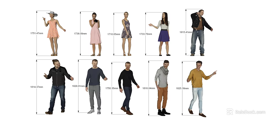 Multiple People With Various Heights Outfits And Different Standing Poses 3d model 