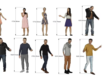 Multiple People With Various Heights Outfits And Different Standing Poses 3d model