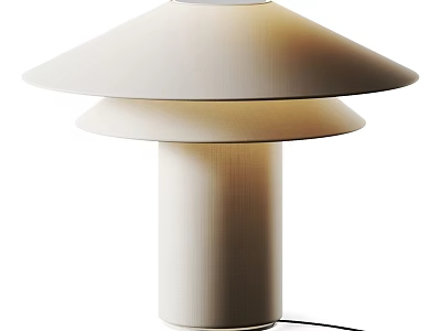 Beige Modern Table Lamp With Two Tiered Shade And Cylindrical Base 3d model