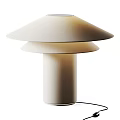 Beige Modern Table Lamp With Two Tiered Shade And Cylindrical Base