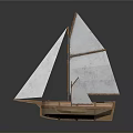 Large and Small Wooden Sailboats with Masts and Sails as Water Transport