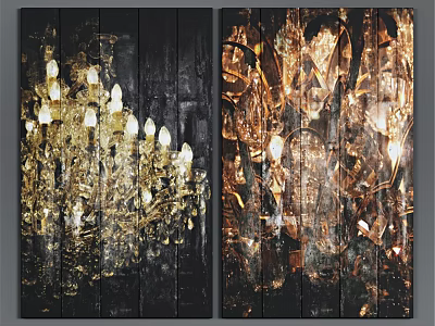 Textured Wooden Photo Frames With Black Background And Gold Chandelier Design 3d model
