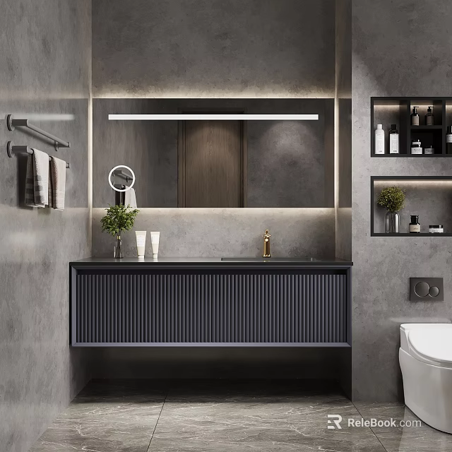 Modern Bathroom Vanity Cabinet With LED Mirror And Countertop Accessories 3d model 