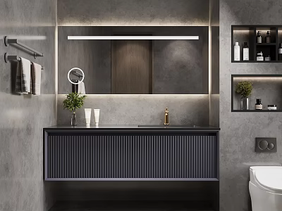 Modern Bathroom Vanity Cabinet With LED Mirror And Countertop Accessories 3d model