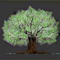 Realistic 3D Tree With Green Leaves Brown Trunk And Scattered Leaves Reflection