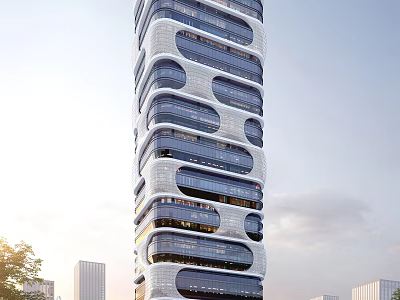 Modern High Rise Office Building With Unique Curved Facade And Glass Windows 3d model