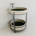 Round Two Tier Coffee Table With Metal Frame And Green Trays On Wheels