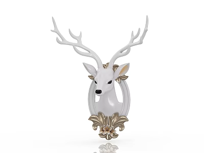 White Deer Head Wall Decor With Gold Accents And Floral Base Design 3d model