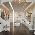Minimalist Fashion Boutique with Hanging Clothes Mannequin White Display Stands and Pampas Grass Decor