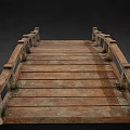 Rustic Arched Wooden Bridge Featuring Railings And Weathered Wooden Planks